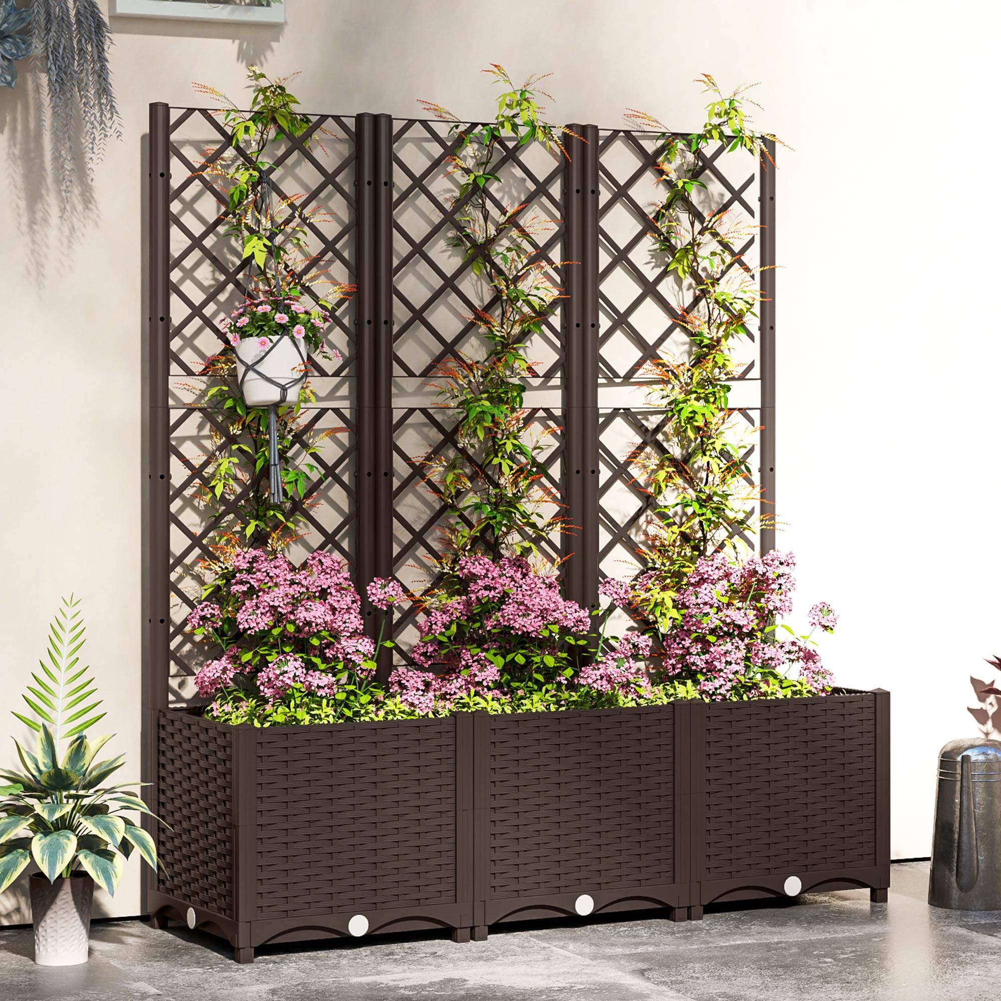Jardinière avec treillis en plastique pour plantes grimpantes, drainage et grand espace de culture, 120 x 40 x 135 cm, marron - Image 4