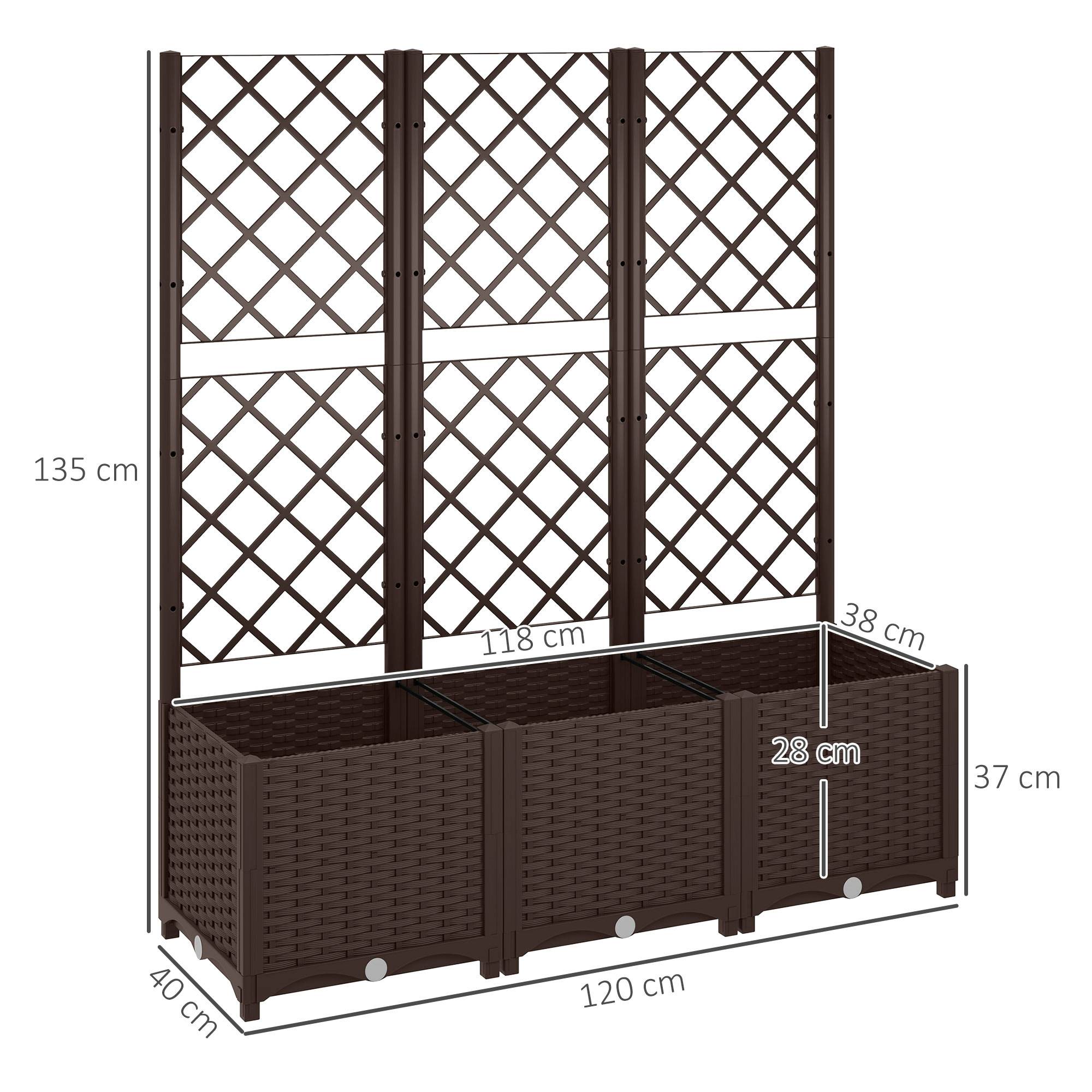 Jardinière avec treillis en plastique pour plantes grimpantes, drainage et grand espace de culture, 120 x 40 x 135 cm, marron - Image 5
