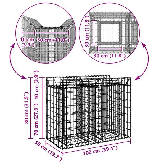 PANGIVO - Lit surélevé gabion Acier galvanisé Argenté 100 x 50 x 80 cm - PANGIVO - Image 9