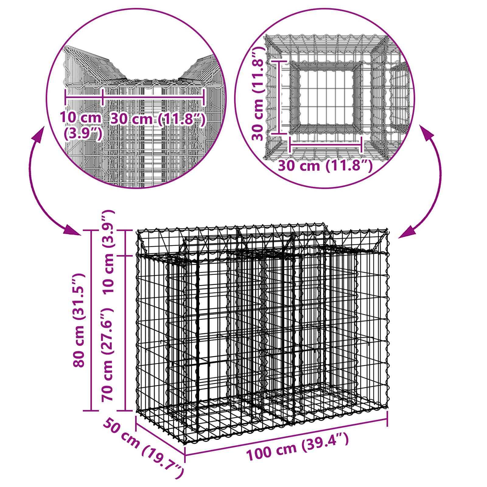 PANGIVO - Lit surélevé gabion Acier galvanisé Argenté 100 x 50 x 80 cm - PANGIVO - Image 9