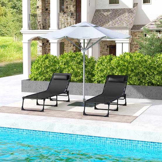 Lot de 2 bain de soleil transat pliable dossier inclinable - 189x58x30cm Acier Noir fr70 - Image 3