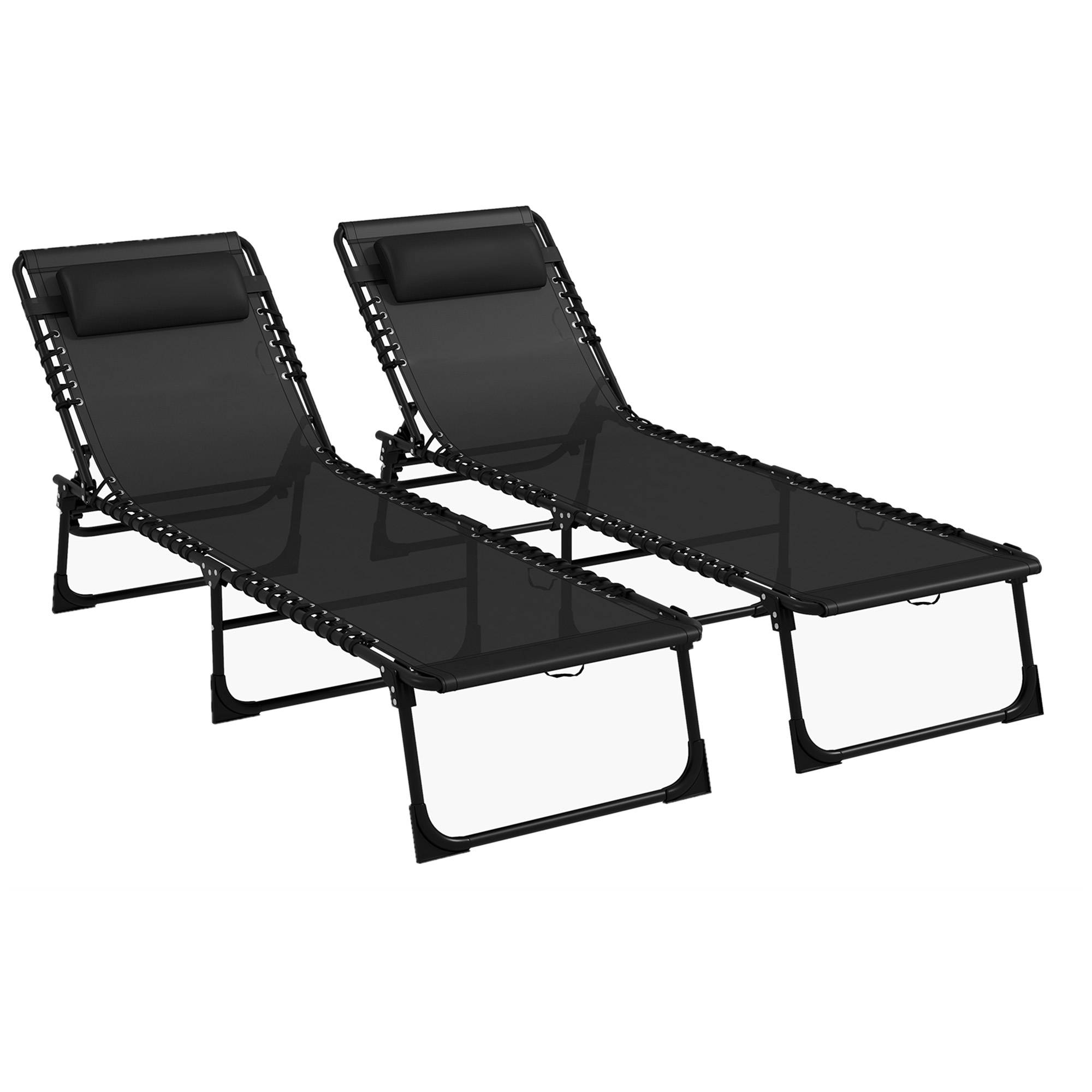 Lot de 2 bain de soleil transat pliable dossier inclinable - 189x58x30cm Acier Noir fr70