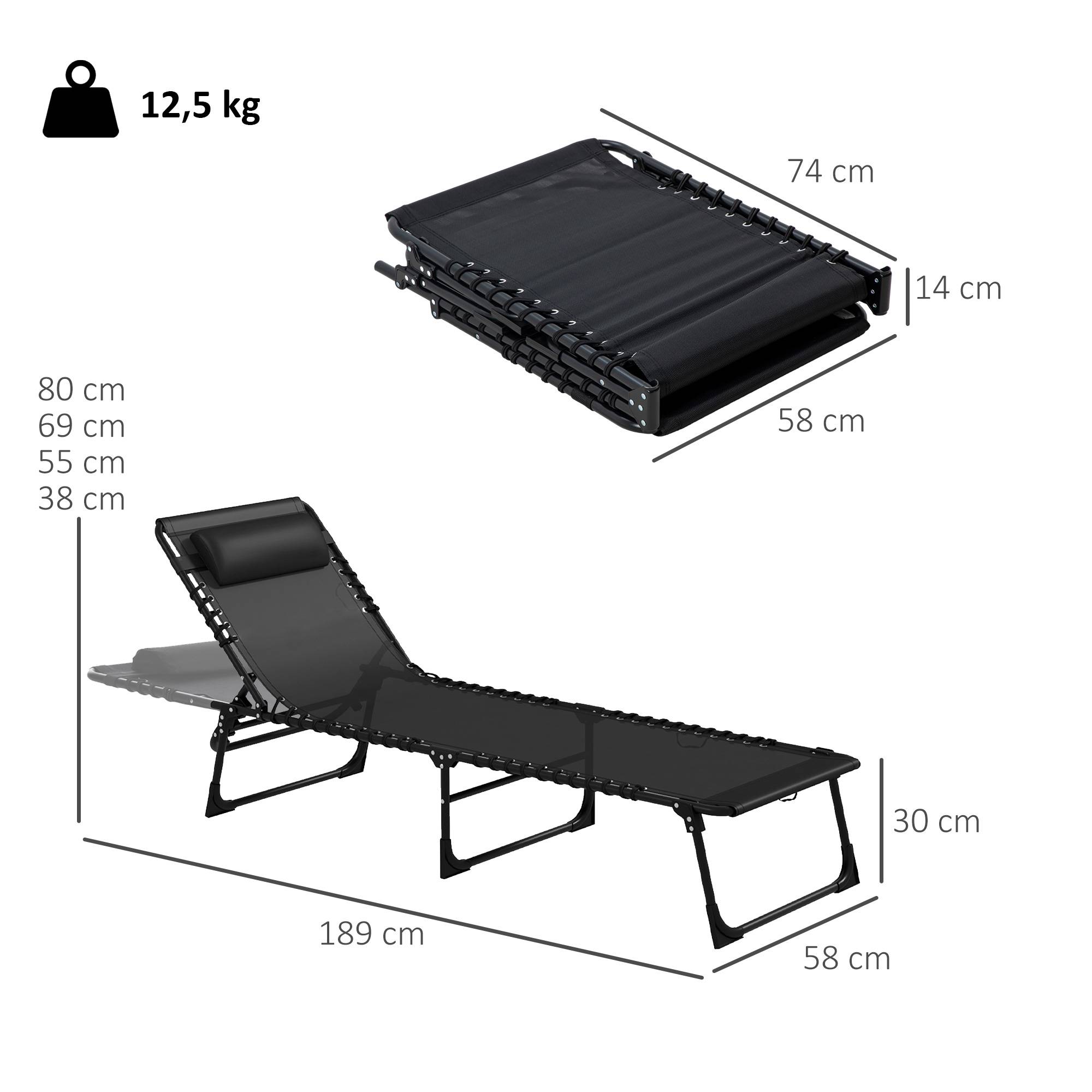 Lot de 2 bain de soleil transat pliable dossier inclinable - 189x58x30cm Acier Noir fr70 - Image 5