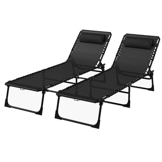 Lot de 2 bain de soleil transat pliable dossier inclinable - 189x58x30cm Acier Noir fr70 - Image 2