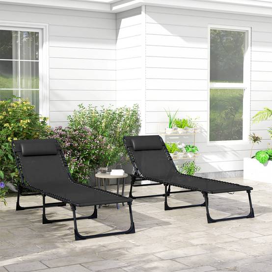 Lot de 2 bain de soleil transat pliable dossier inclinable - 189x58x30cm Acier Noir fr70 - Image 4