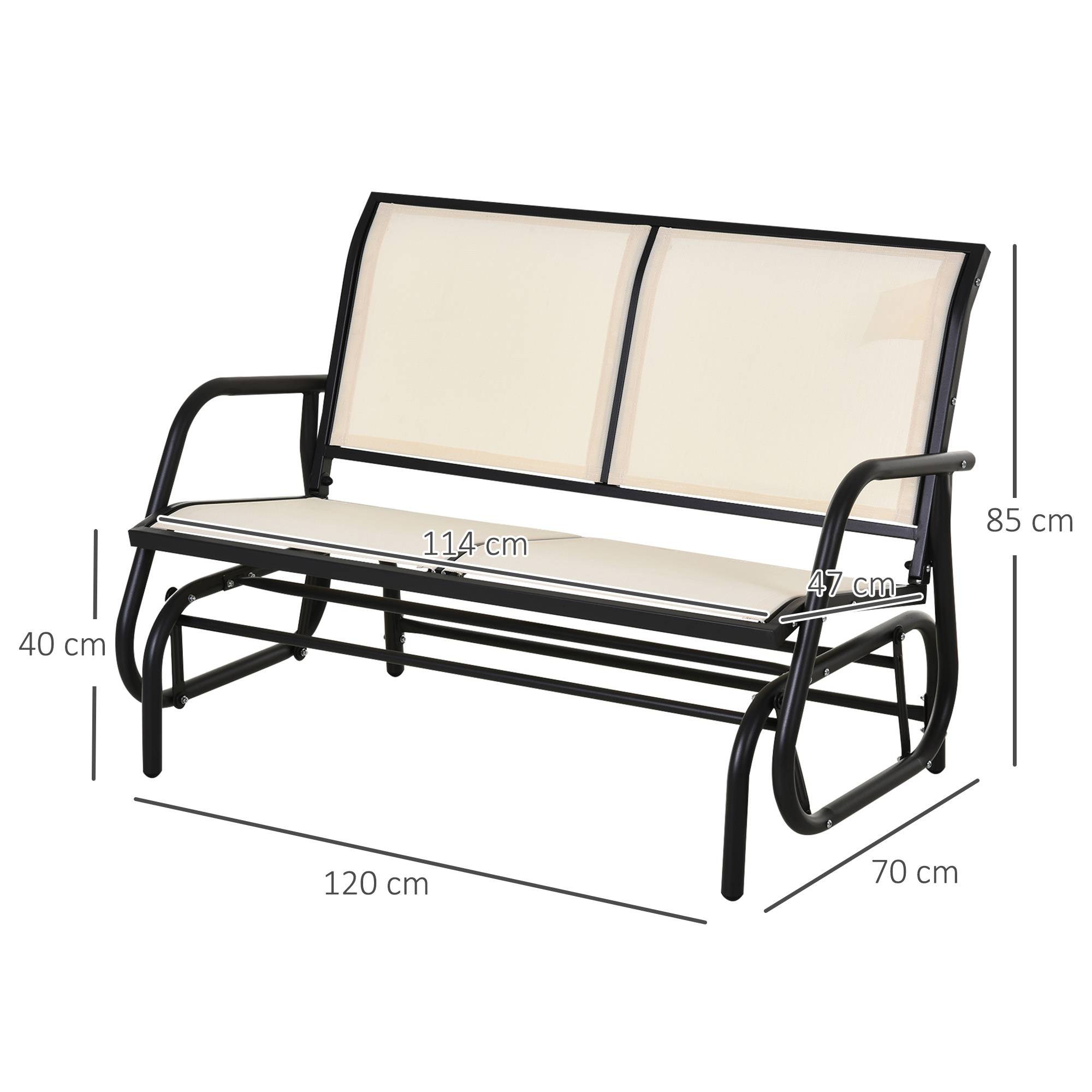 Outsunny - Banc à bascule de jardin 2 places design contemporain grand confort accoudoirs assise et dossier ergonomique acier textilène beige - Outsunny - Image 3
