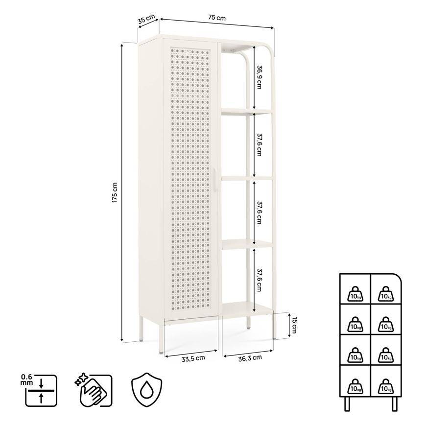 Sicaan Etagère Industrielle en métal grillagé Beige 1 Porte 4 Cases - Hera - Image 2