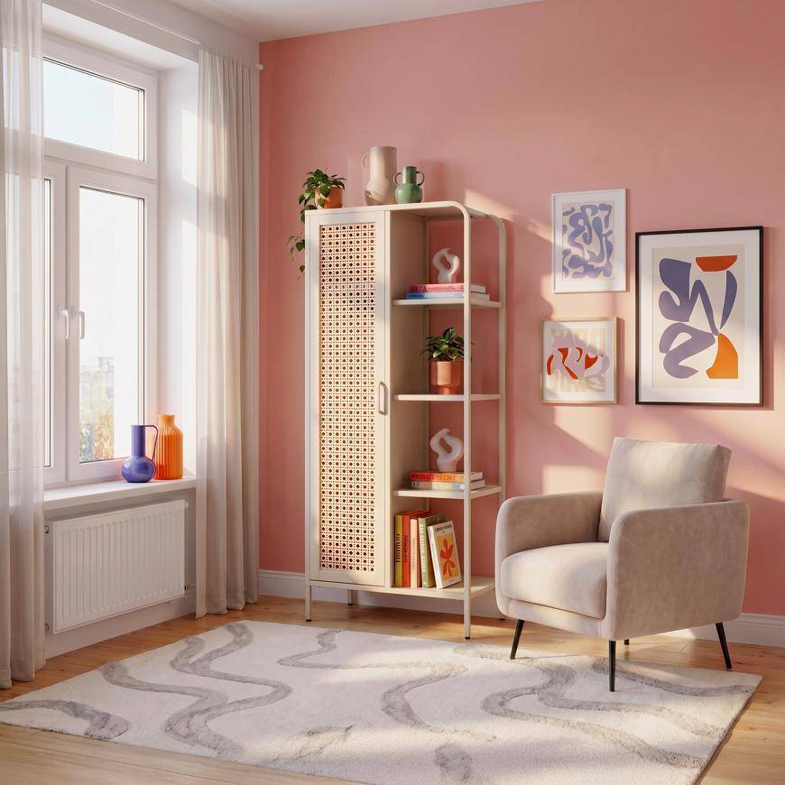 Sicaan Etagère Industrielle en métal grillagé Beige 1 Porte 4 Cases - Hera - Image 6