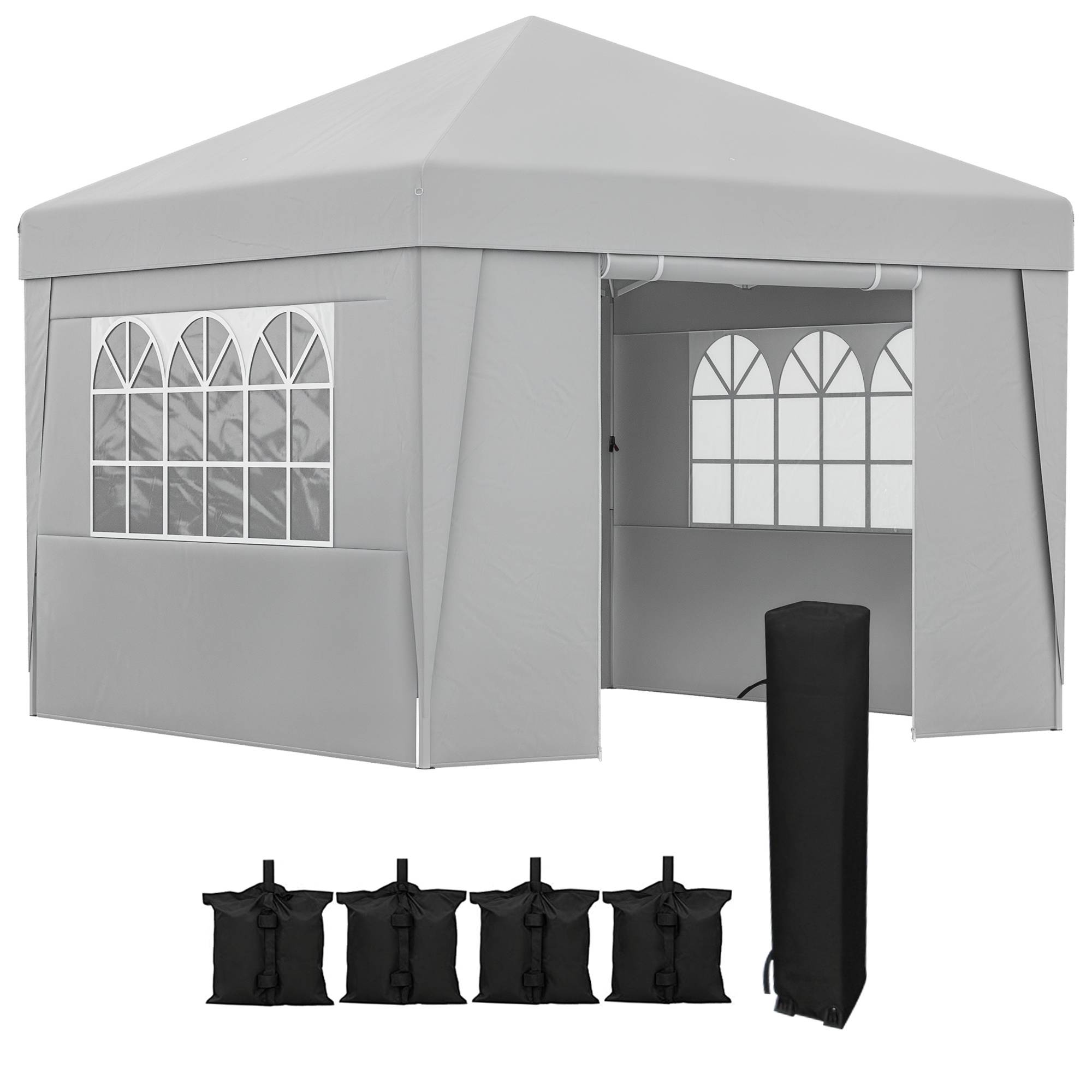 Outsunny - Tonnelle de jardin pop-up pliante 3x3m anti-UV 30+ avec fenêtres parois latérales sac de transport et sacs de sable gris - Outsunny - Image 4