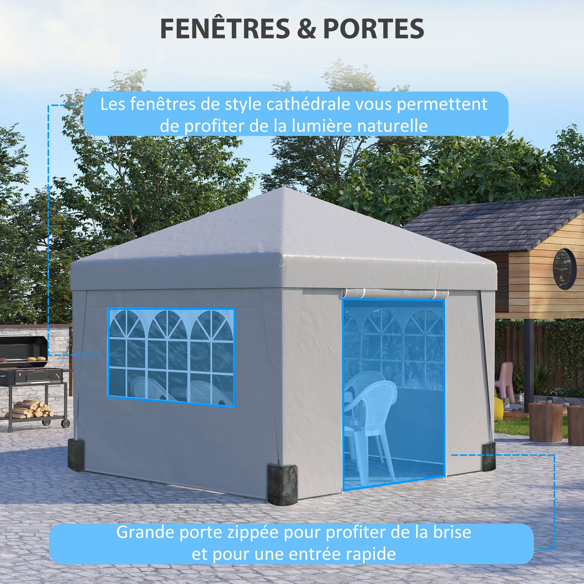 Outsunny - Tonnelle de jardin pop-up pliante 3x3m anti-UV 30+ avec fenêtres parois latérales sac de transport et sacs de sable gris - Outsunny - Image 6