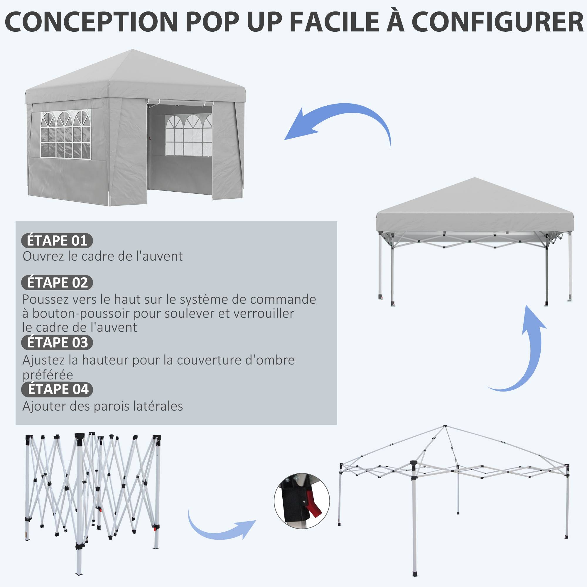 Outsunny - Tonnelle de jardin pop-up pliante 3x3m anti-UV 30+ avec fenêtres parois latérales sac de transport et sacs de sable gris - Outsunny - Image 5