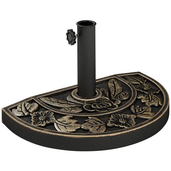 Base de parasol en demi-lune Ø38 mm et Ø48 mm avec manivelle, base en résine, support mural 50x31x32 cm, bronze - Image 1