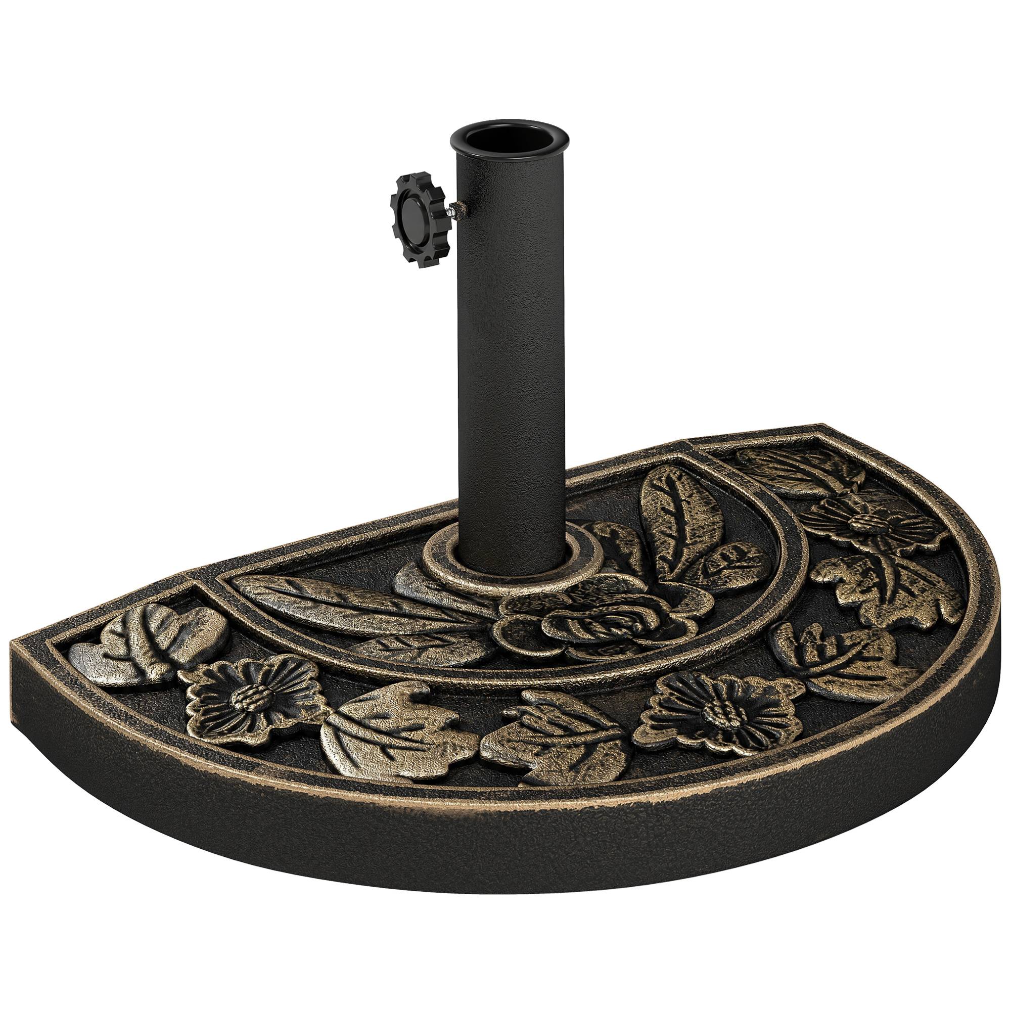 Base de parasol en demi-lune Ø38 mm et Ø48 mm avec manivelle, base en résine, support mural 50x31x32 cm, bronze - Image 1