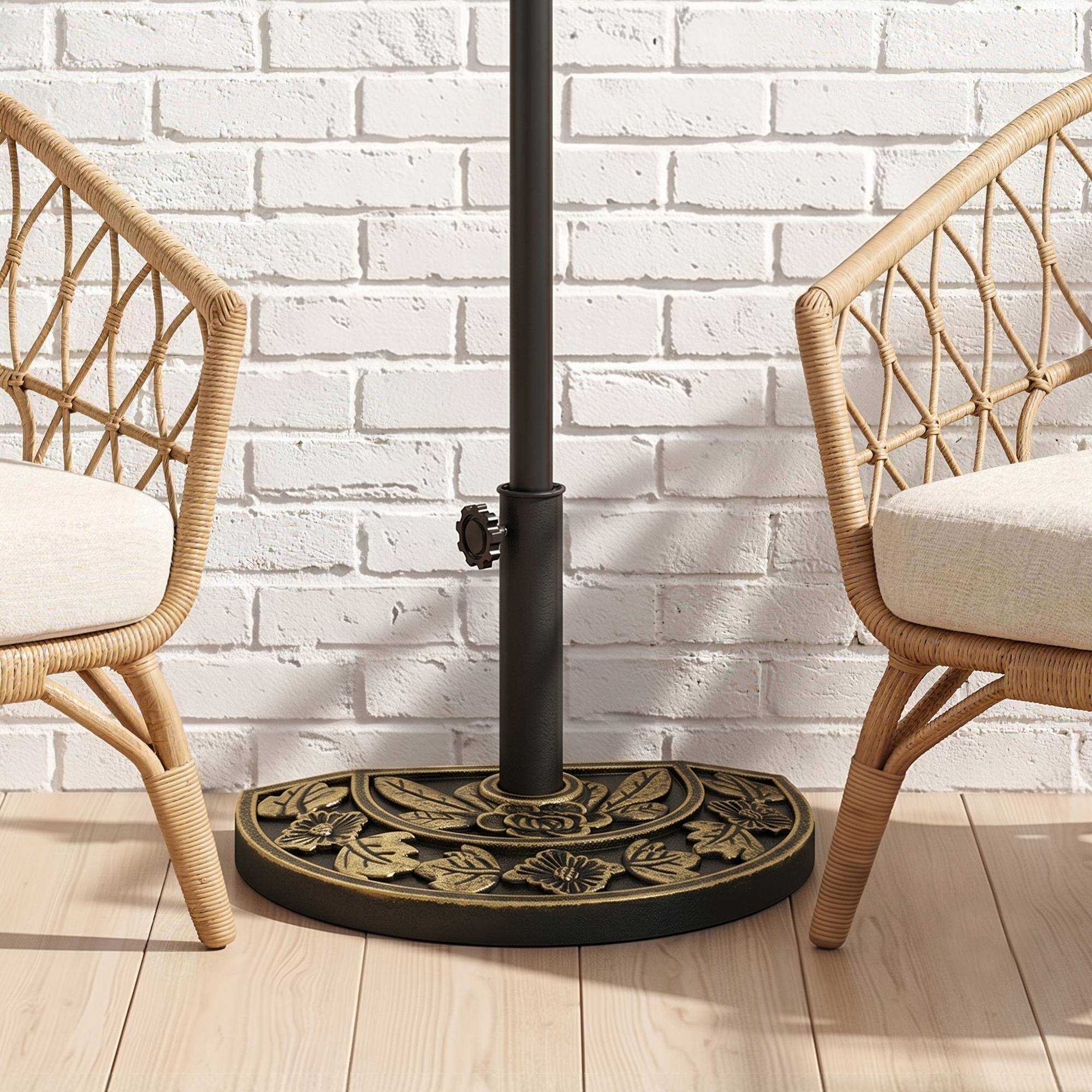 Base de parasol en demi-lune Ø38 mm et Ø48 mm avec manivelle, base en résine, support mural 50x31x32 cm, bronze - Image 4