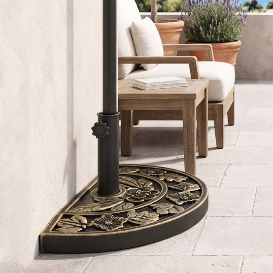 Base de parasol en demi-lune Ø38 mm et Ø48 mm avec manivelle, base en résine, support mural 50x31x32 cm, bronze - Image 10