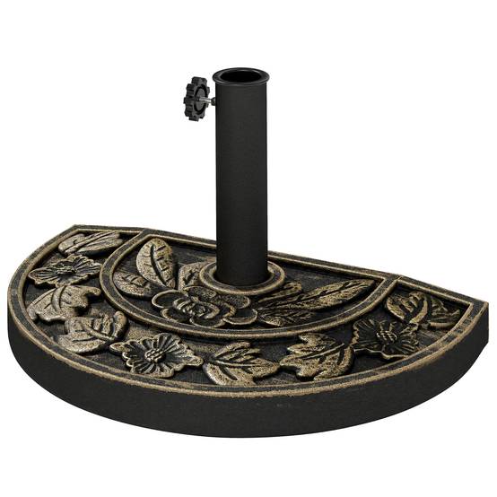 Base de parasol en demi-lune Ø38 mm et Ø48 mm avec manivelle, base en résine, support mural 50x31x32 cm, bronze - Image 2