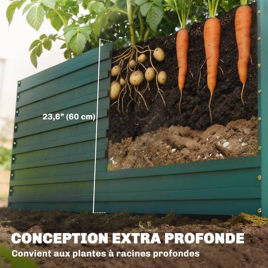Carré Potager Surélevé Acier Galvanisé Extérieur Croissance Profonde 160x80x60 Vert - ComfortXL Outdoor Living - Image 6