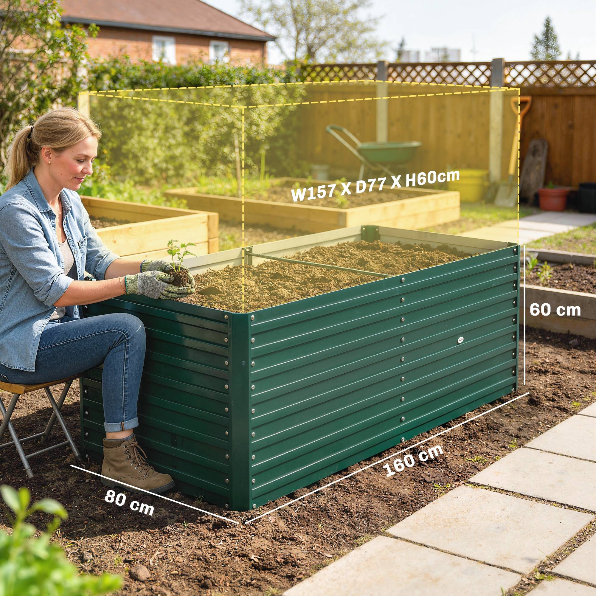 Carré Potager Surélevé Acier Galvanisé Extérieur Croissance Profonde 160x80x60 Vert - ComfortXL Outdoor Living - Image 5