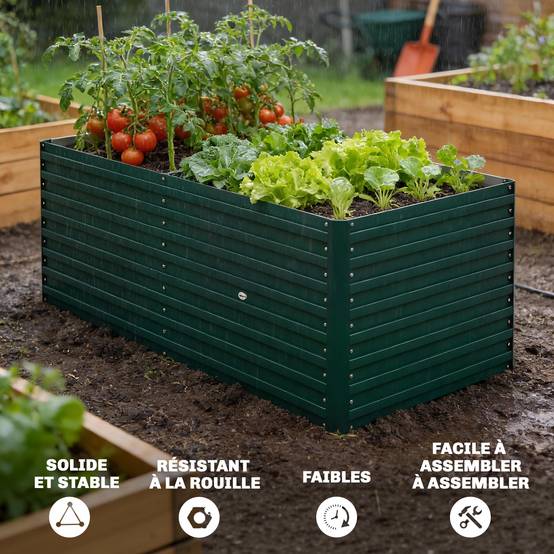 Carré Potager Surélevé Acier Galvanisé Extérieur Croissance Profonde 160x80x60 Vert - ComfortXL Outdoor Living - Image 7