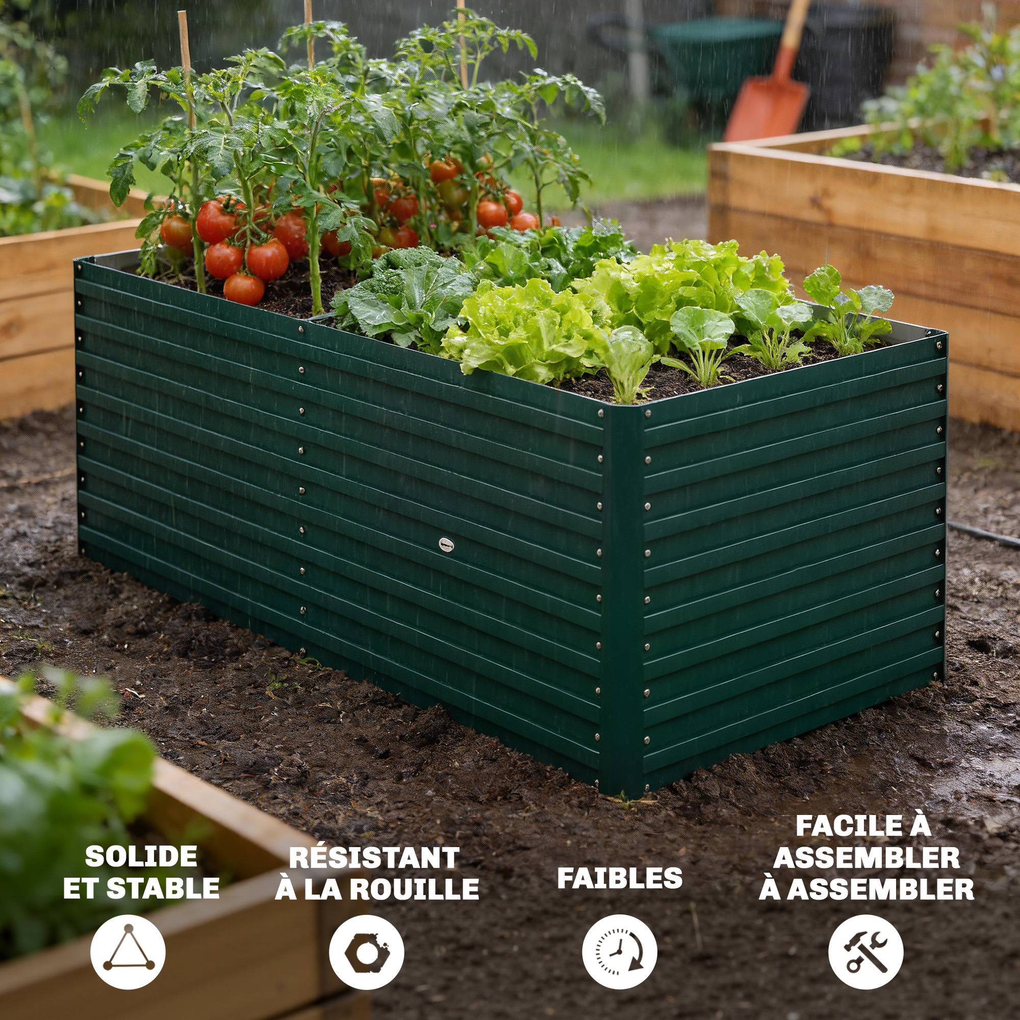 Carré Potager Surélevé Acier Galvanisé Extérieur Croissance Profonde 160x80x60 Vert - ComfortXL Outdoor Living - Image 7
