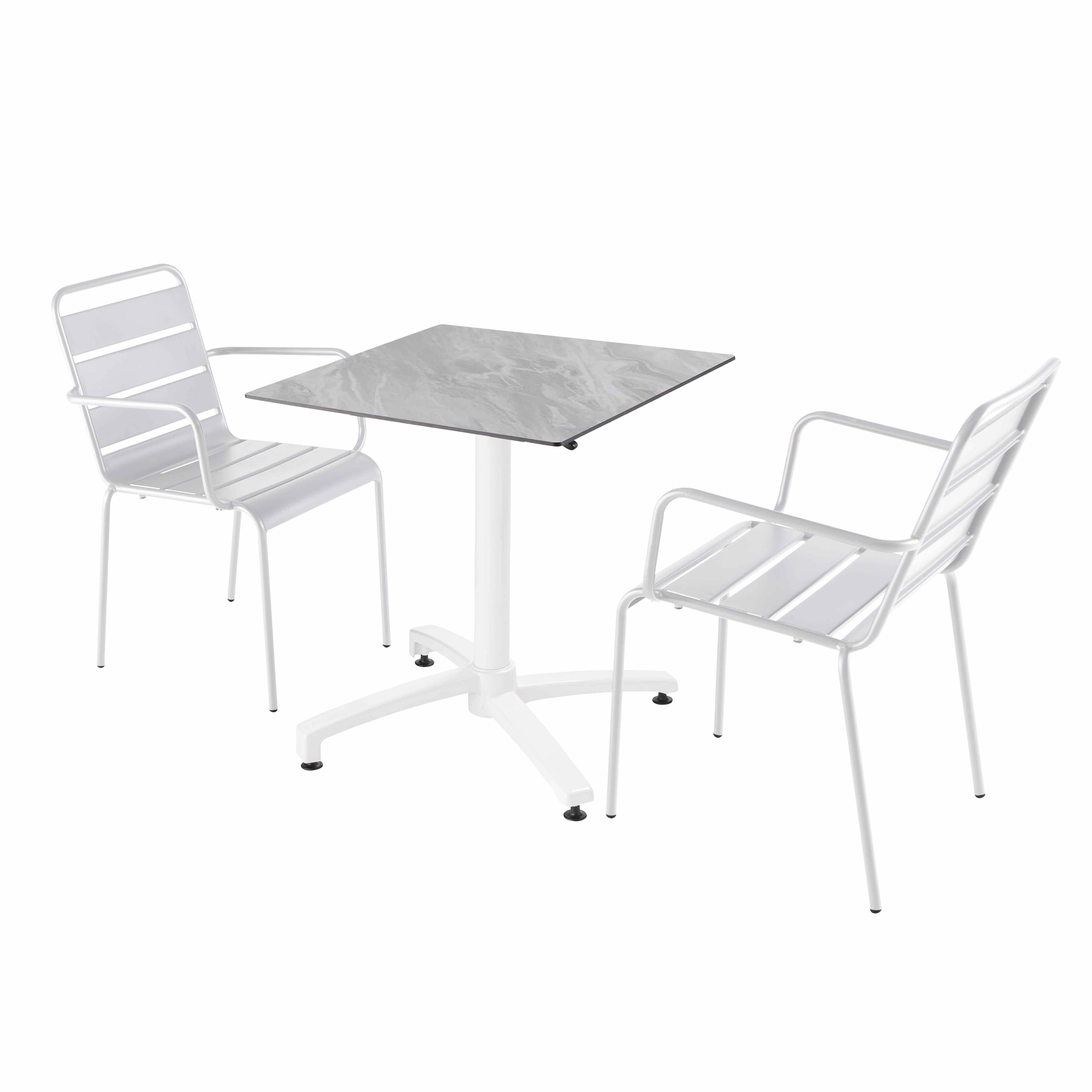 Oviala - Ensemble table de terrasse stratifié marbre avec 2 fauteuils blanc - Oviala - Image 1
