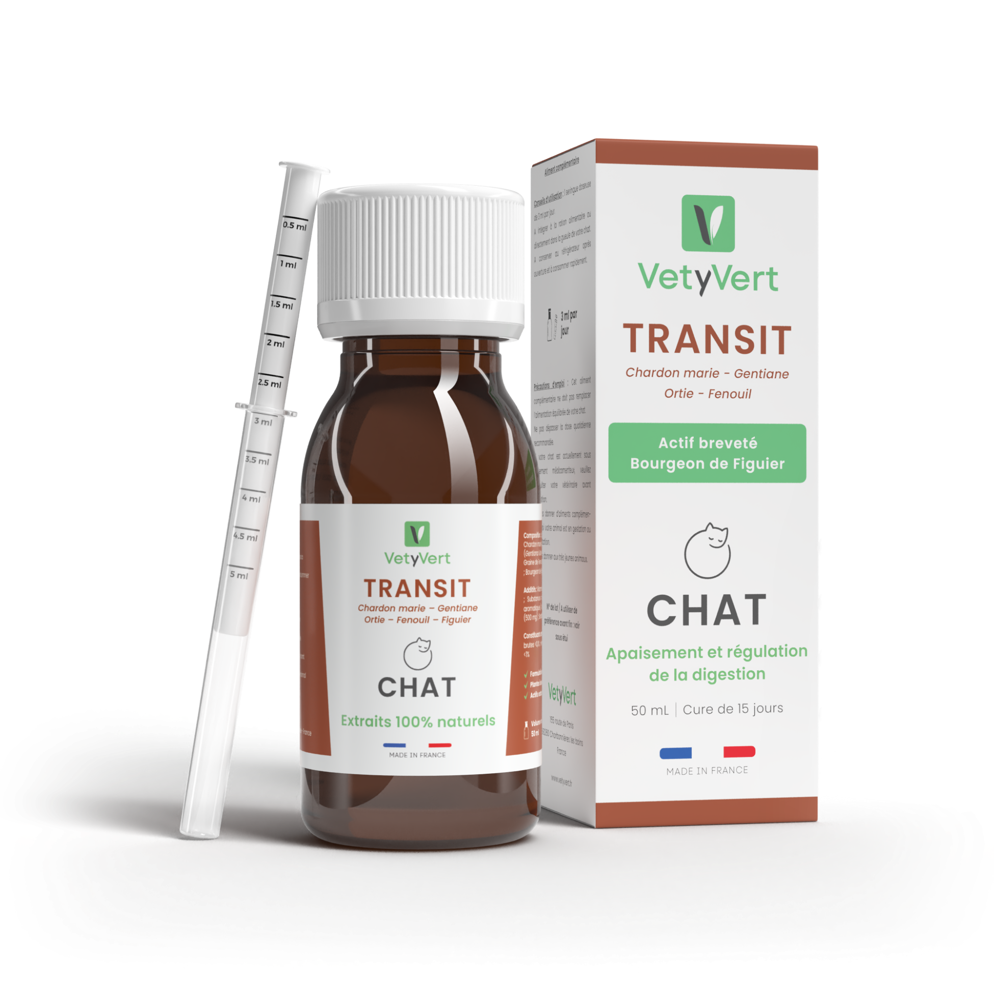 Complément alimentaire vétérinaire - Transit (digestion) chat 50 mL - VetyVert - Image 1
