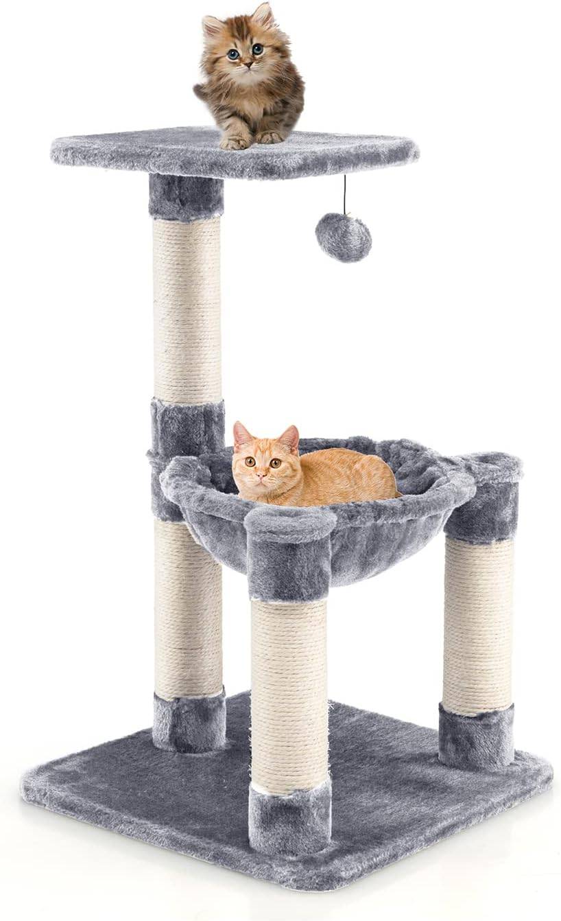 Arbre à Chat Griffoir Recouverts de Sisal, Hamac Confortable,40 x 40 x 64 cm Arbre d'Activité Gris - Image 1