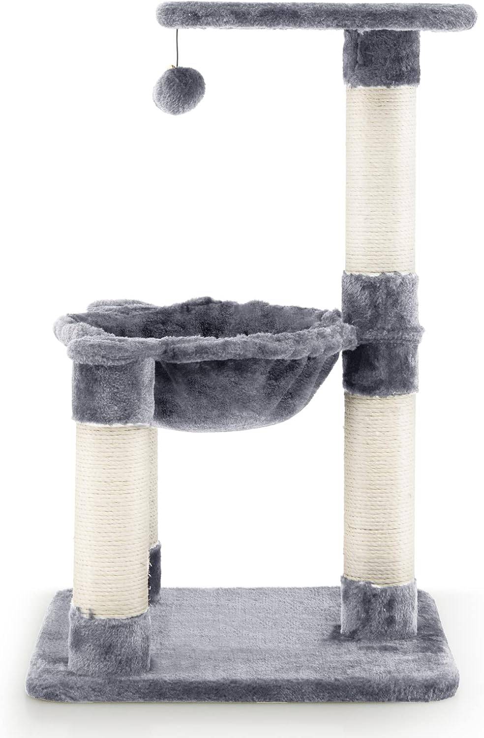 Arbre à Chat Griffoir Recouverts de Sisal, Hamac Confortable,40 x 40 x 64 cm Arbre d'Activité Gris - Image 7