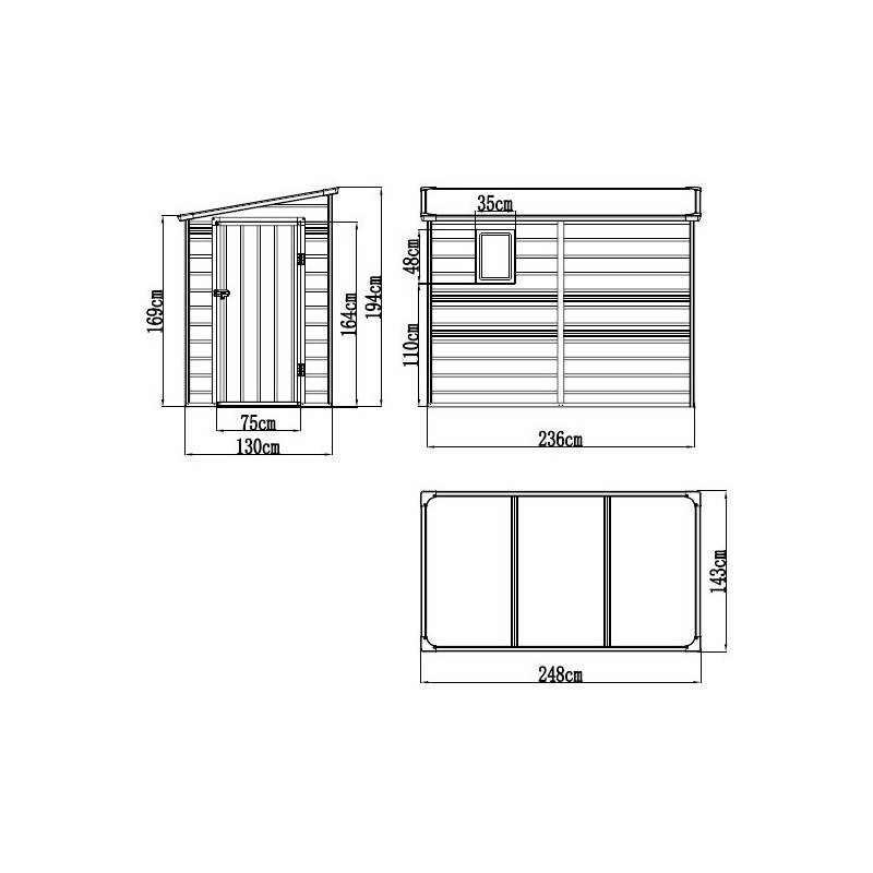 Abri de jardin adossé résine polypropylène 3,55m² gris clair avec kit de fondation Jôbu - Image 5