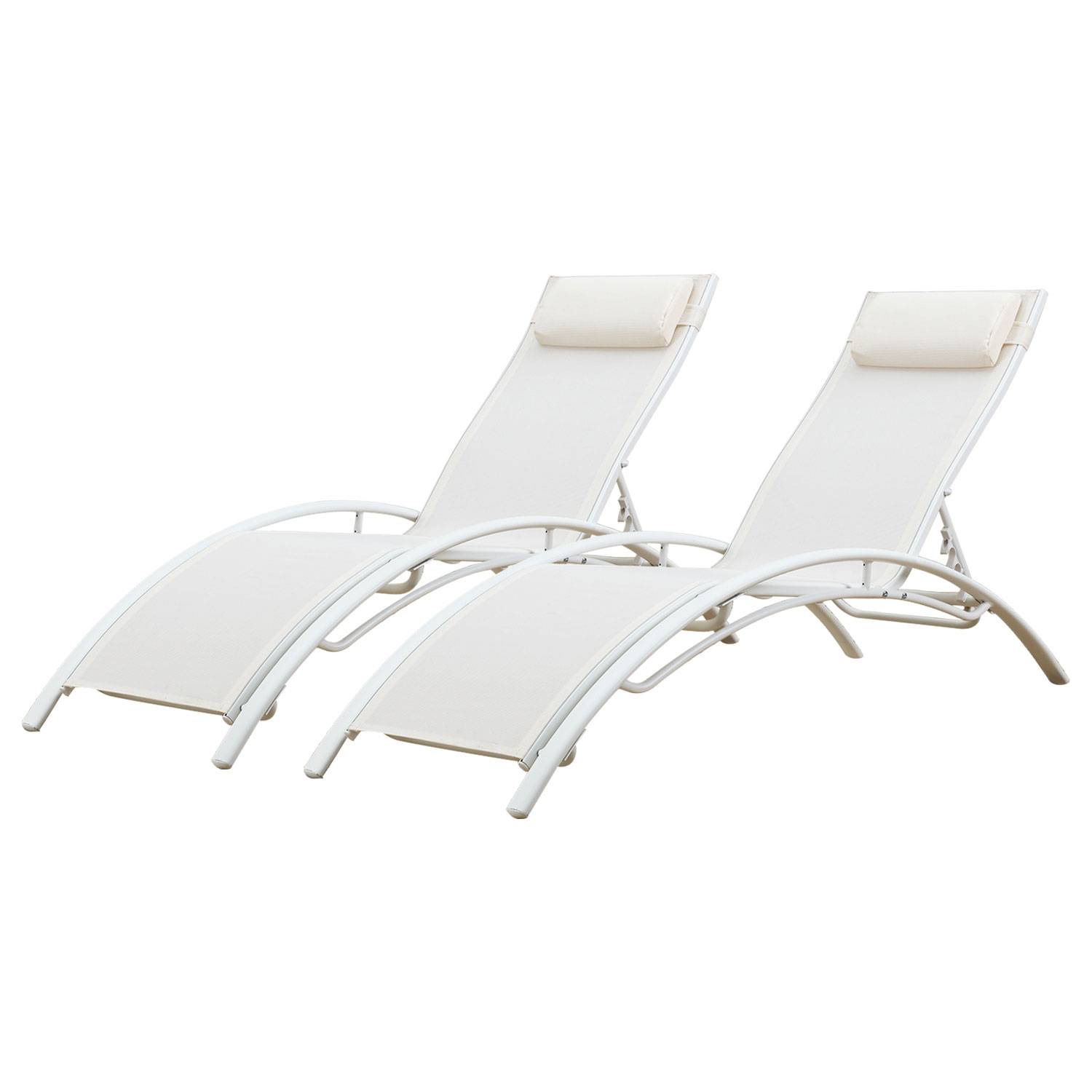 Happy Garden - Lot de 2 transats GALAPAGOS en textilène blanc - aluminium blanc - HAPPY GARDEN - Image 1