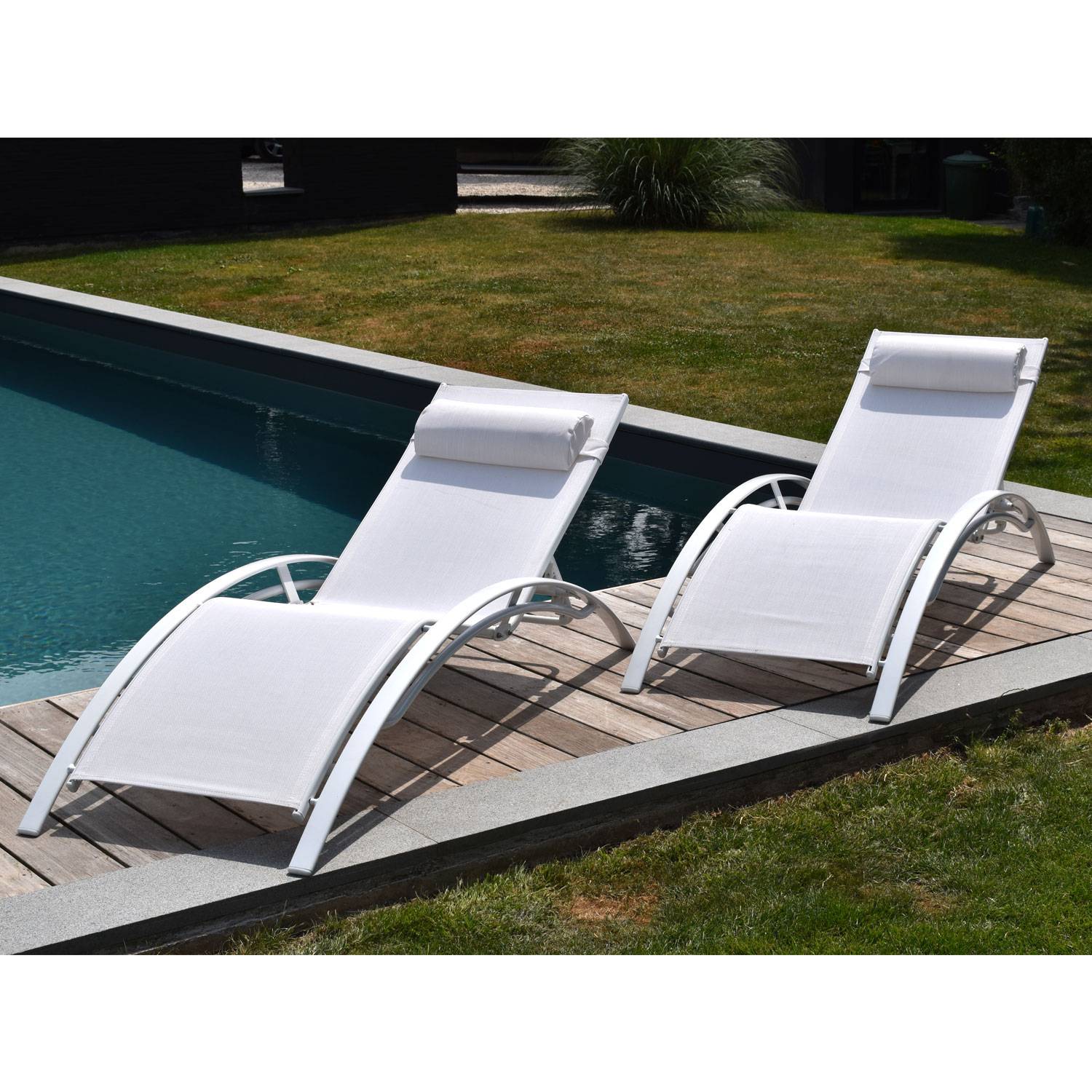 Happy Garden - Lot de 2 transats GALAPAGOS en textilène blanc - aluminium blanc - HAPPY GARDEN - Image 5