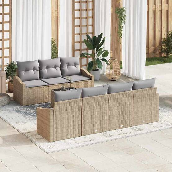 Set Canapés Extérieur 8 pcs Polyrotin avec Table et Sac Rangement Beige et Gris Tendance – ComfortXL Outdoor Living - Image 1