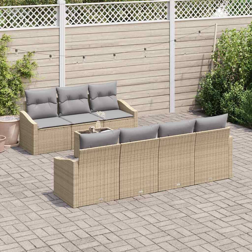 Set Canapés Extérieur 8 pcs Polyrotin avec Table et Sac Rangement Beige et Gris Tendance – ComfortXL Outdoor Living - Image 3