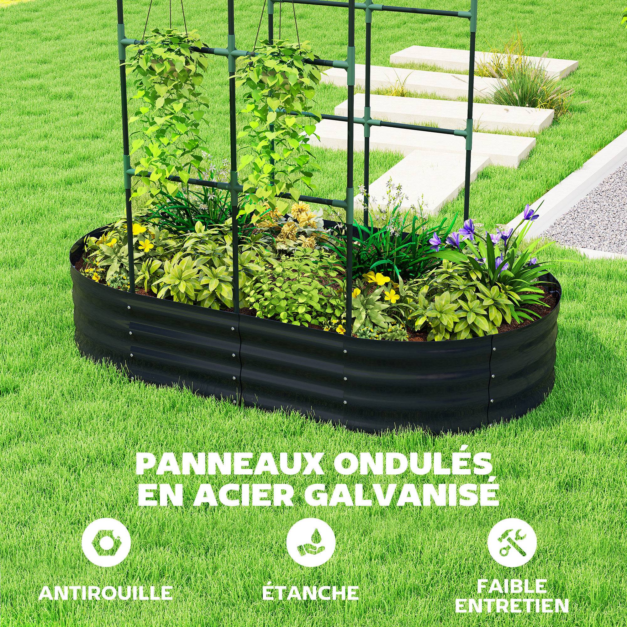 Sans Marque - Jardinière avec treillis arqué, bac à fleurs en métal avec fond ouvert, gants inclus, 160x90x180cm, gris foncé - Image 8
