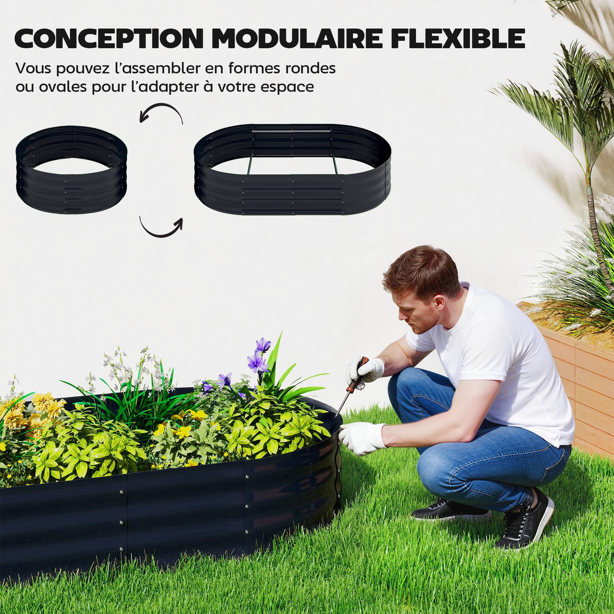 Sans Marque - Jardinière avec treillis arqué, bac à fleurs en métal avec fond ouvert, gants inclus, 160x90x180cm, gris foncé - Image 9
