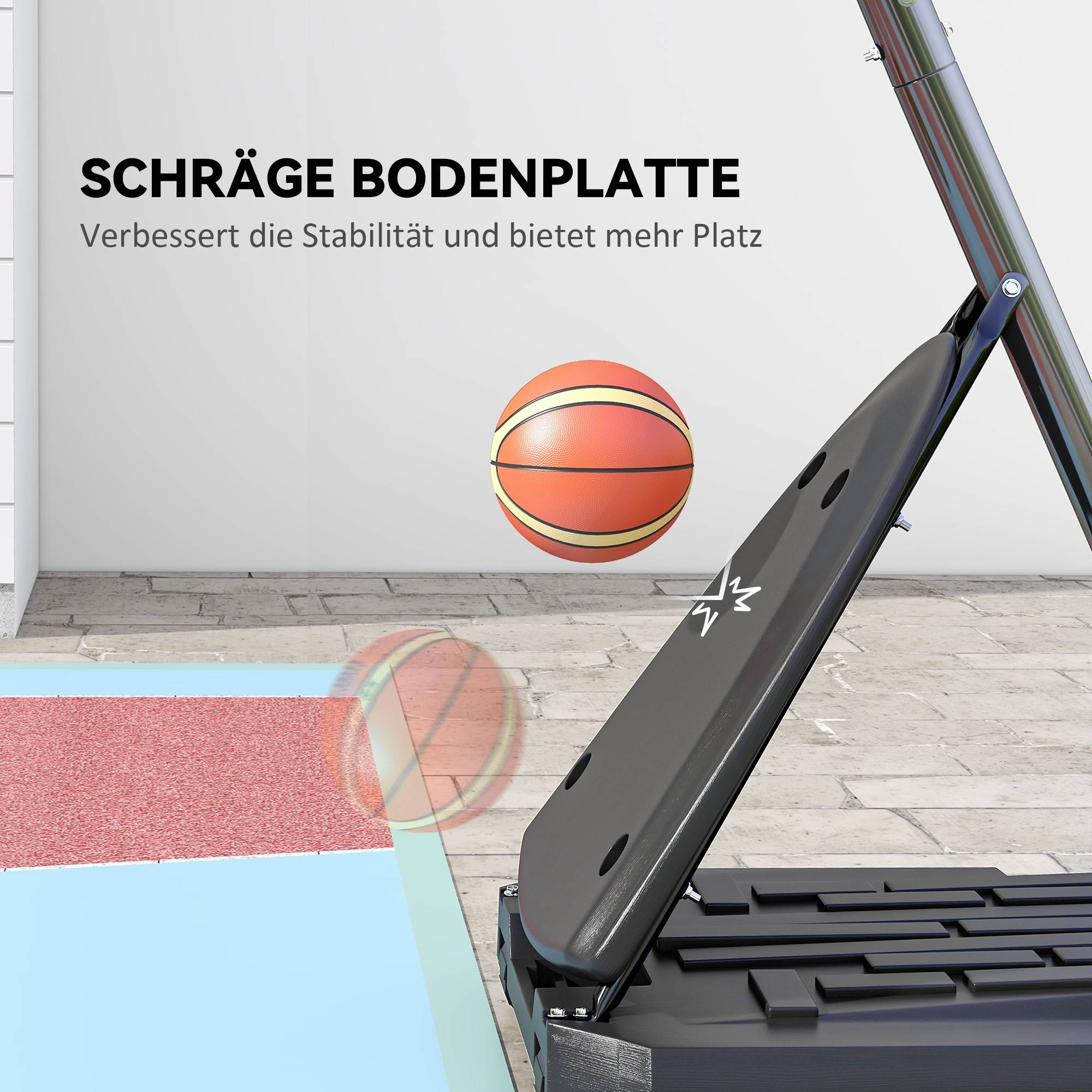 ComfortXL - Panier de basket sur pied acier 236-293 cm rouge noir base lestable à roulettes avec panneau de rebond - Image 7