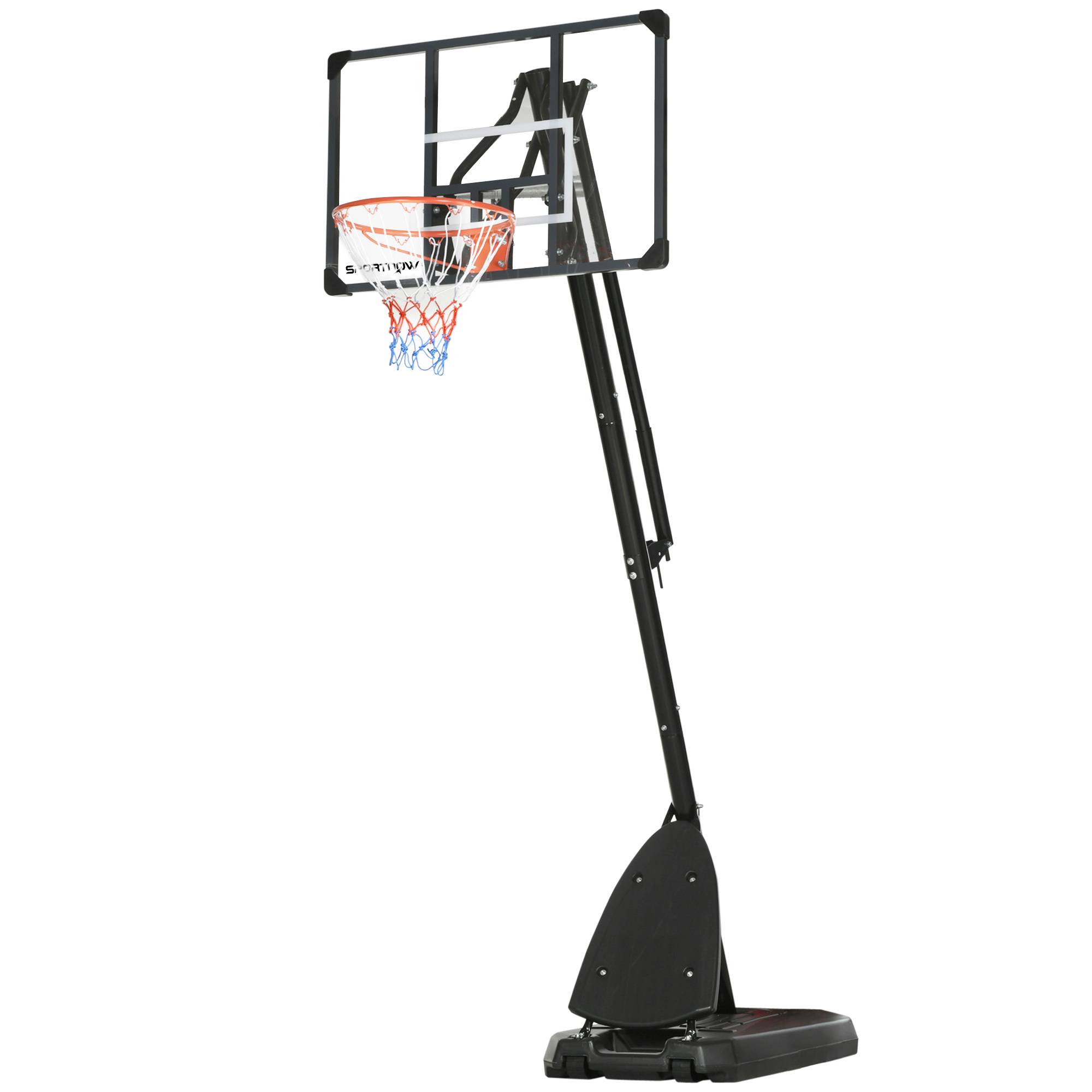 ComfortXL - Panier de basket sur pied acier 236-293 cm rouge noir base lestable à roulettes avec panneau de rebond - Image 2