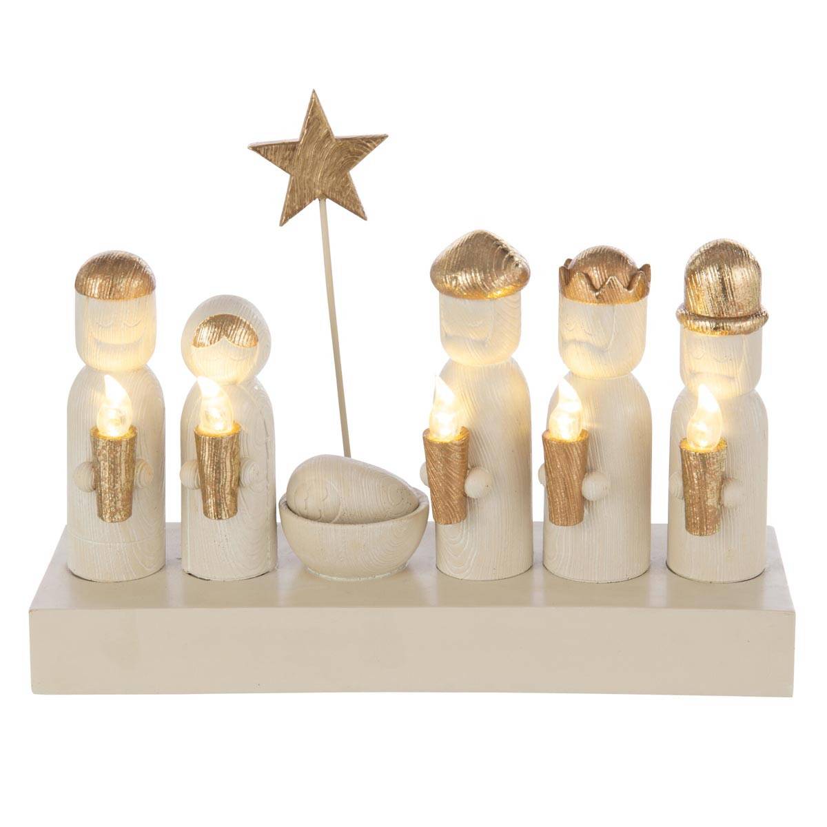 J-Line - Crèche de Noël à LED "Glow" 25cm Écru & Doré - Image 1