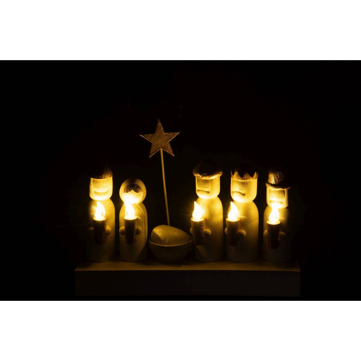 J-Line - Crèche de Noël à LED "Glow" 25cm Écru & Doré - Image 5
