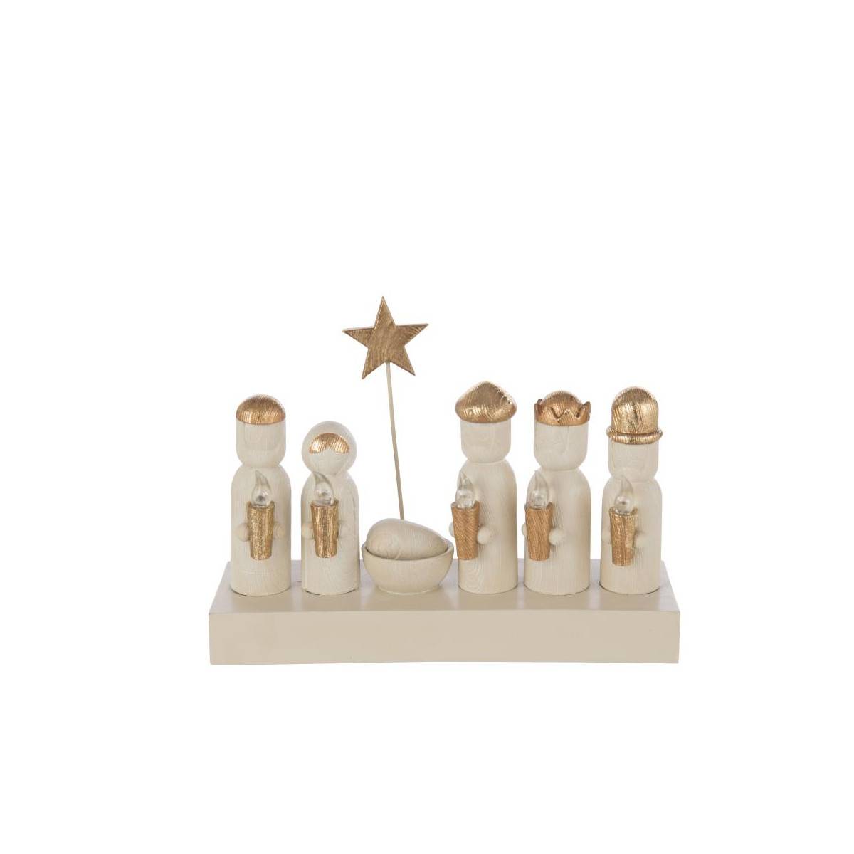 J-Line - Crèche de Noël à LED "Glow" 25cm Écru & Doré - Image 3