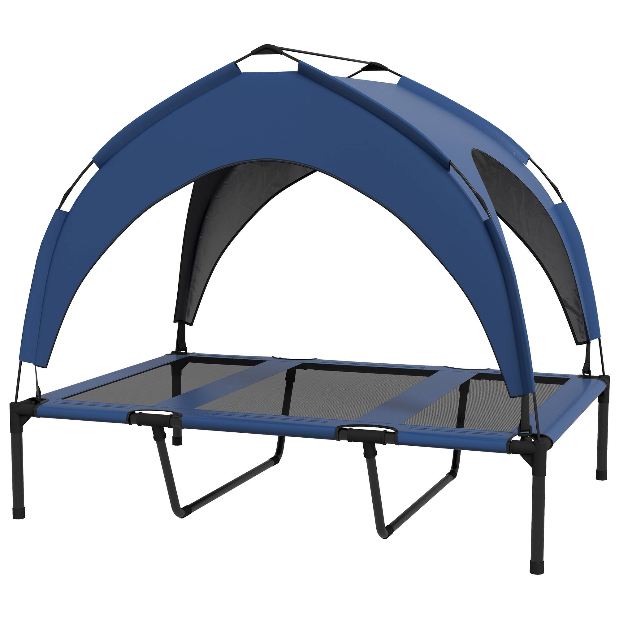 ComfortXL - Lit surélevé pour grand chien en acier et tissu Oxford bleu foncé 106 x 76 x 94 cm avec toit de protection - Image 2