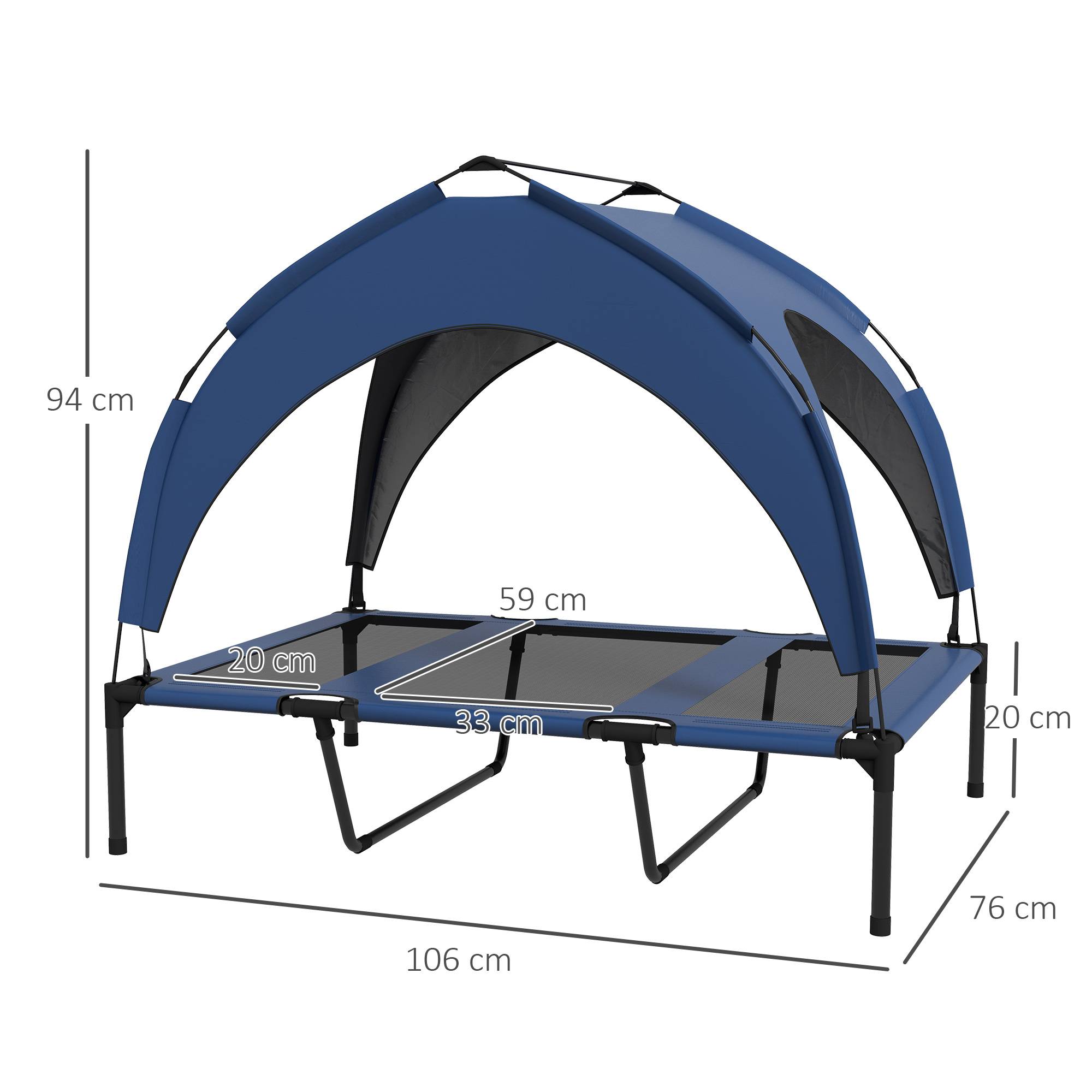 ComfortXL - Lit surélevé pour grand chien en acier et tissu Oxford bleu foncé 106 x 76 x 94 cm avec toit de protection - Image 3