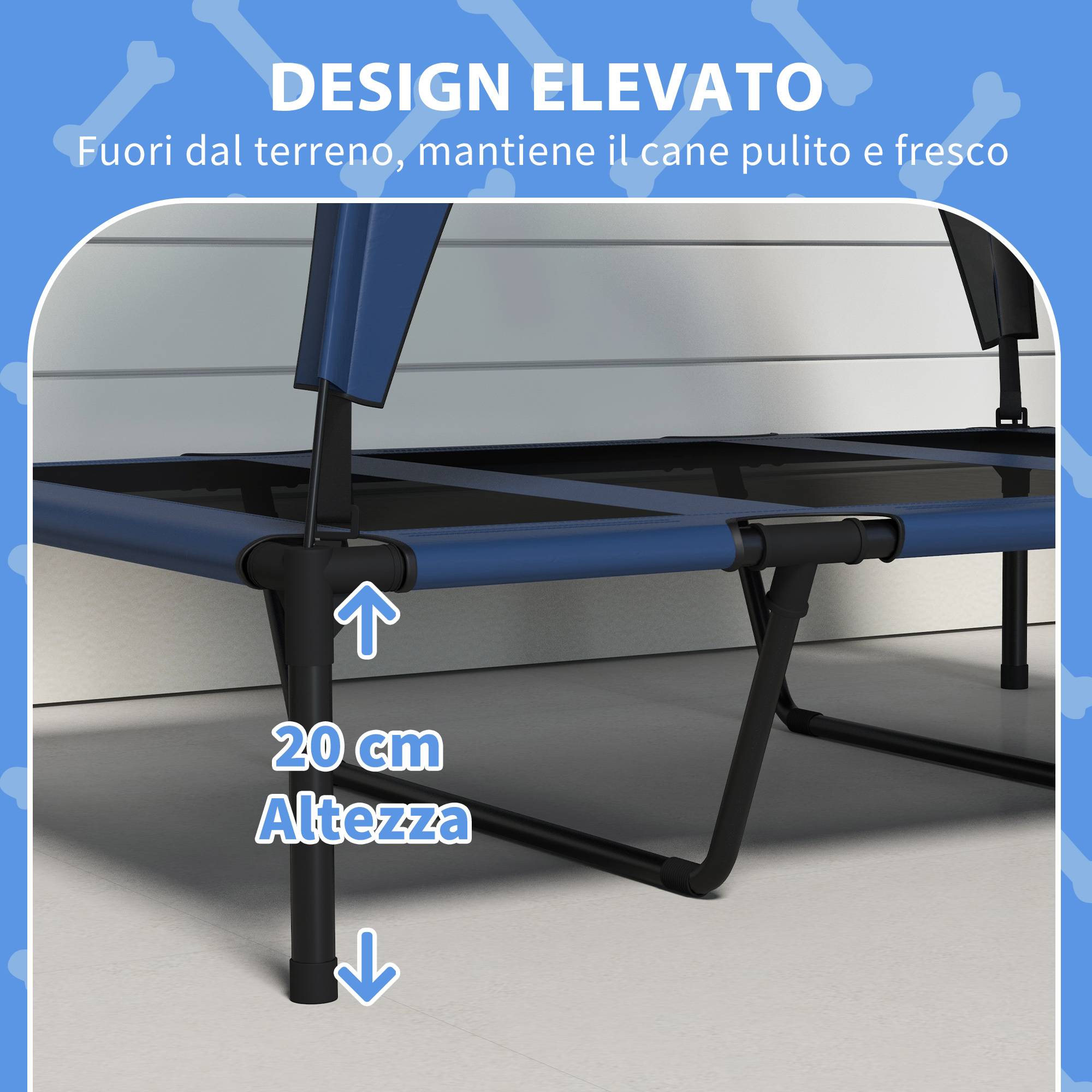 ComfortXL - Lit surélevé pour grand chien en acier et tissu Oxford bleu foncé 106 x 76 x 94 cm avec toit de protection - Image 7