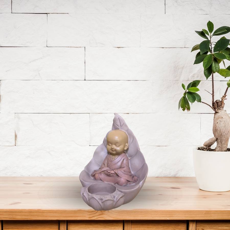 Zen Light - Statue Bouddha Bougeoir – Porte Bougie Chauffe-Plat – Objet Porte bonheur – Haut: 13cm – Couleur Beige et Vieux Rose – Zen'Light - Image 6