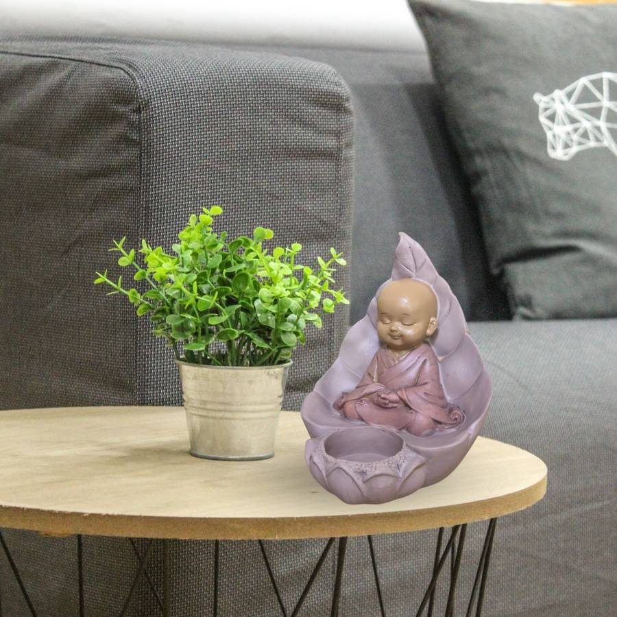 Zen Light - Statue Bouddha Bougeoir – Porte Bougie Chauffe-Plat – Objet Porte bonheur – Haut: 13cm – Couleur Beige et Vieux Rose – Zen'Light - Image 1