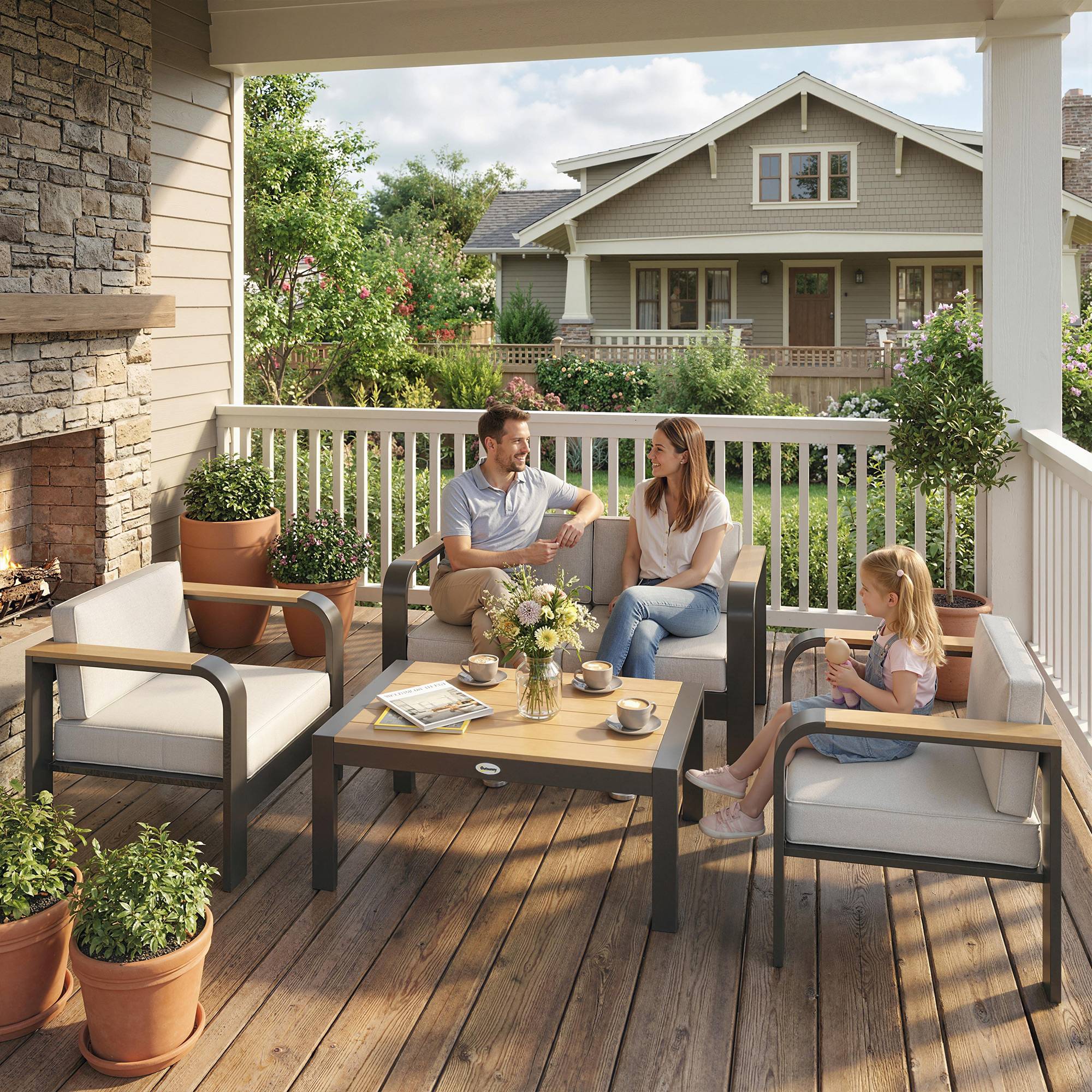 Ensemble de jardin en aluminium pour 4 places, imperméable, canapé 2 places, 2 fauteuils et table d’appoint - Image 2