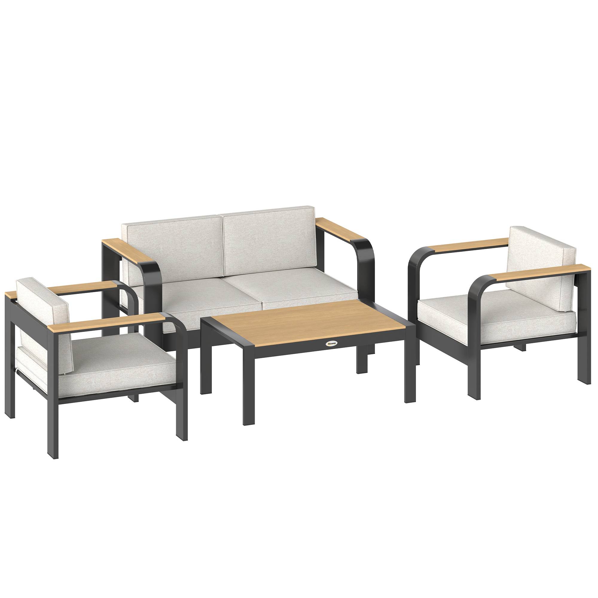 Ensemble de jardin en aluminium pour 4 places, imperméable, canapé 2 places, 2 fauteuils et table d’appoint - Image 1