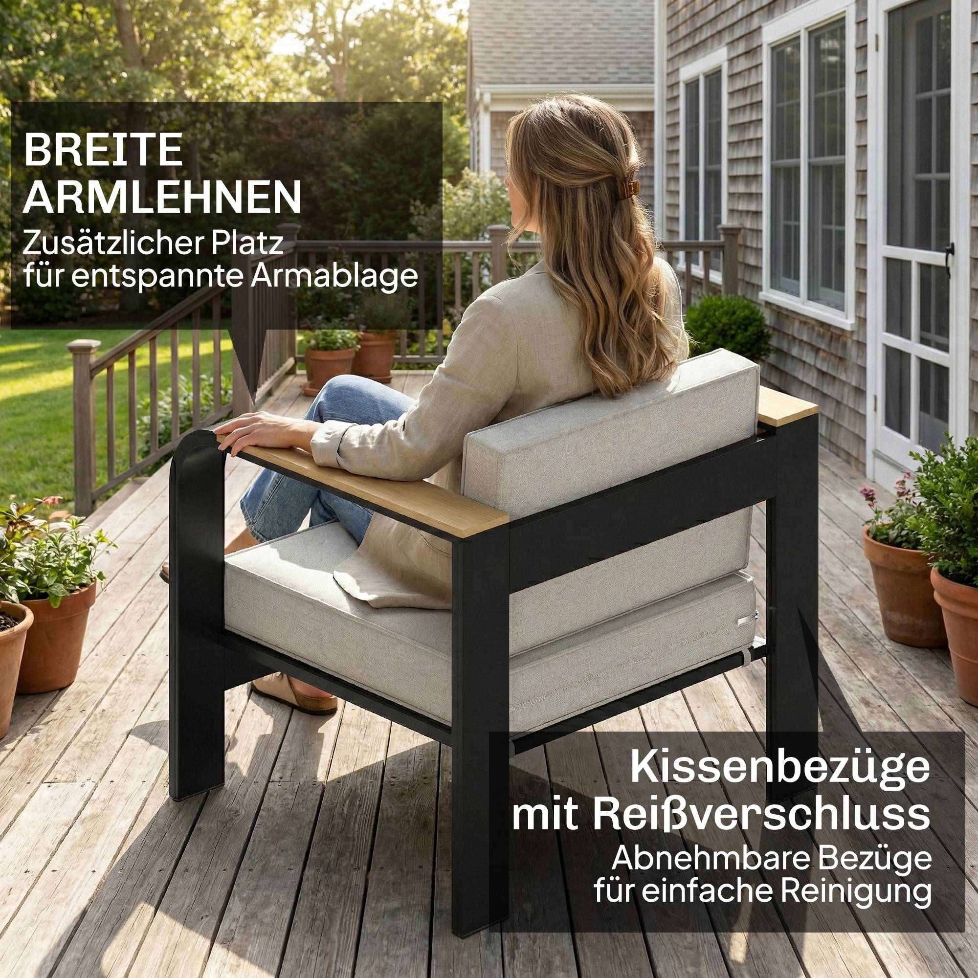 Ensemble de jardin en aluminium pour 4 places, imperméable, canapé 2 places, 2 fauteuils et table d’appoint - Image 8
