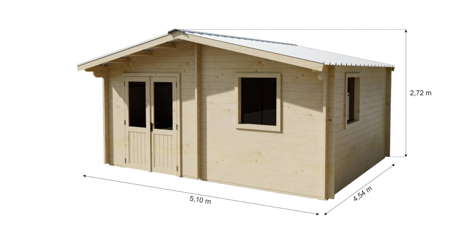 Habrita - Abri Madriers bois massif - 42 mm - surface extérieur 23,15 m2 - Toit double pente - couverture Bac acier - Image 7