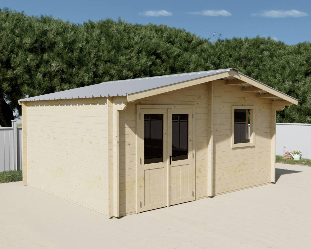 Habrita - Abri Madriers bois massif - 42 mm - surface extérieur 23,15 m2 - Toit double pente - couverture Bac acier - Image 2